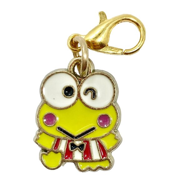 Hello Kitty Keroppi Frog Charm Clip On Zipper Pull Bag Purse Enamel Gold Tone - Picture 1 of 7